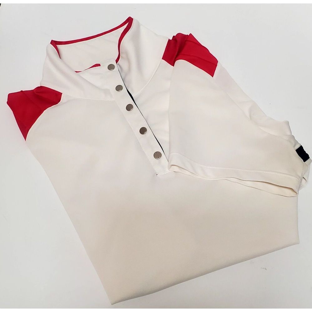 TAIL Golf/ Tennis Shirt Activewear Shirt LG White/Hot Pink/Black Mock Neck Snaps
